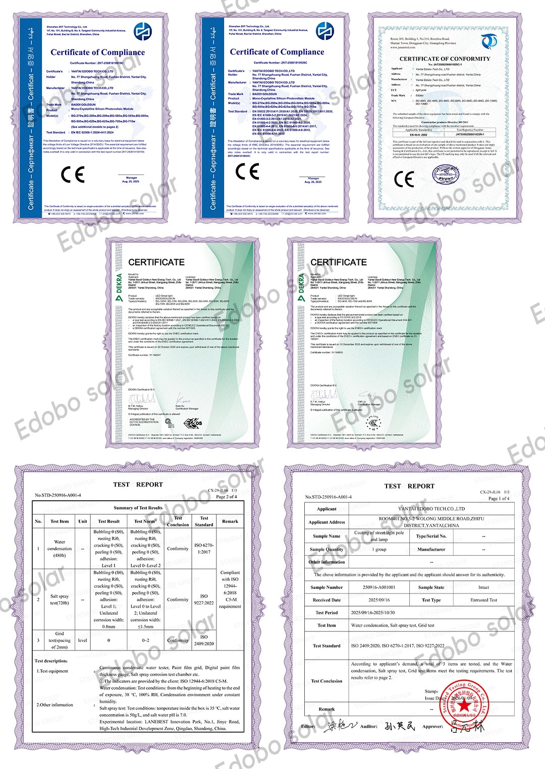 Edobo Solar Street Lamp Certification Report Edobo Solar Street Lamp Certification Report